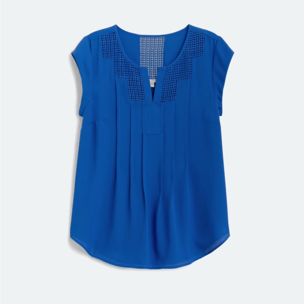 Daniel Rainn StitchFix Estafany Lace Detail Split Neck Blue Women's Top, XXL